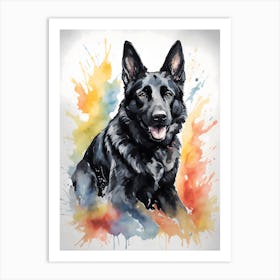 Black German Shepherd Watercolor Art Print