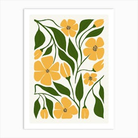 Yellow Flowers Boho Botanical Matisse Style Art Print
