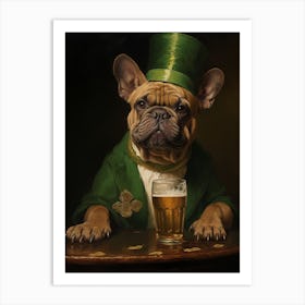 Kbgtron Bulldog Wearing Patrick Day Hat And Holding A Beer 1400 67842867 B270 47d4 A110 140361873b63 Art Print