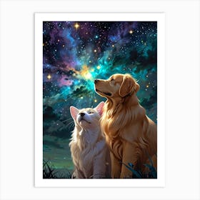 Two Dogs Looking At The Stars 6 Art Print