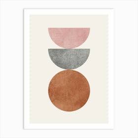 The Balance - Scandinavian Half-moon Circle Abstract Minimalist - Pink Grey Brown Art Print