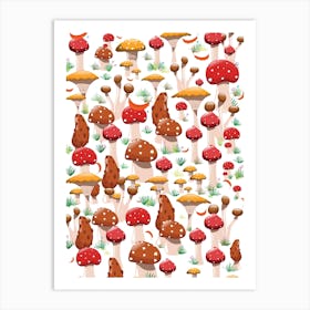 Mushroom Seamless Pattern Vector Art Print