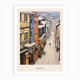 Vintage Winter Painting Poster Bergen Norway Art Print