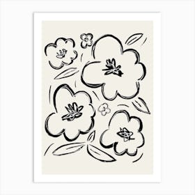 Flower Sketch 2 Black White Art Print