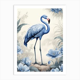 Floral Blue Flamingo Painting (29) Art Print