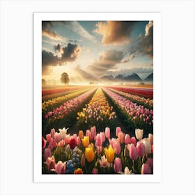 Tulip Field At Sunrise Art Print