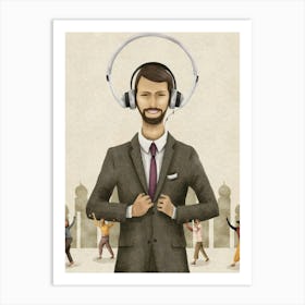 Businessman With Headphones 1 Art Print