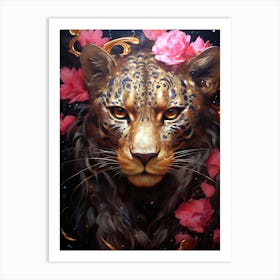 Leopard With Flowers 1 Art Print