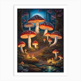 Mushrooms In The Forest Art Print