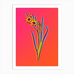 Neon Ixia Tricolor Botanical in Hot Pink and Electric Blue n.0138 Art Print