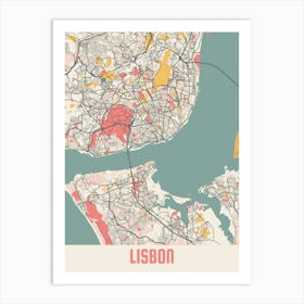 Lisbon Map Poster Art Print