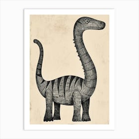 Compsognathus Dinosaur Black & Sepia Sketch Art Print
