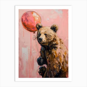 Cute Brown Bear 4 With Balloon Art Print