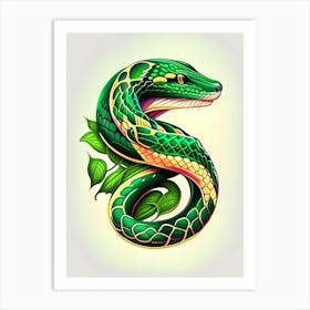 Eastern Green Mamba Tattoo Style Art Print