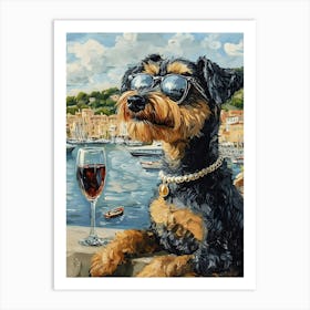 Airedale Drinks Wine At The Harbor Art Print