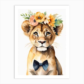 Baby Lion Sheep Flower Crown Bowties Woodland Animal Nursery Decor (6) Art Print