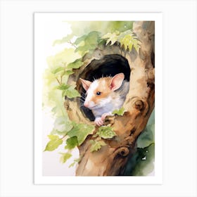 Light Watercolor Painting Of A Sleeping Possum 2 Art Print
