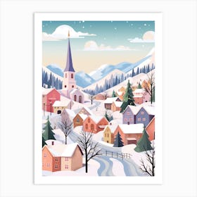 Vintage Winter Travel Illustration Transylvania Romania 1 Art Print