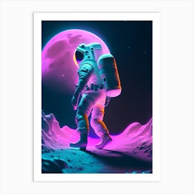 Astronaut Doing Moon Walk Neon Nights 4 Art Print
