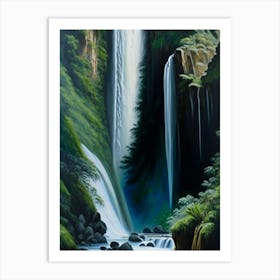 Karawau Gorge Waterfalls, New Zealand Peaceful Oil Art  Art Print