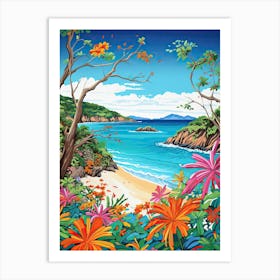 Trunk Bay Beach, Us Virgin Islands, Matisse And Rousseau Style 2 Art Print