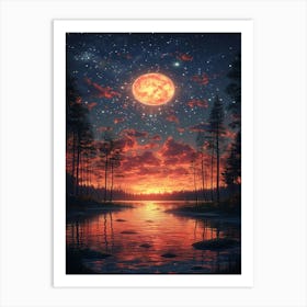 Moon And Stars In The Sky 2 Art Print