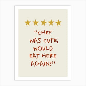 Chef Was Cute Rating Red Gold Kitchen Poster