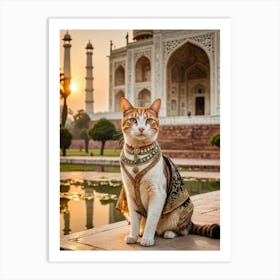 First Class Traveler Cat's Iconic Selfies Taj Mahal Cat Art Print