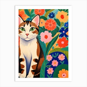 Cat In Flowers Art Print