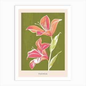 Pink & Green Fuchsia 2 Flower Poster Art Print
