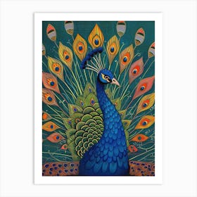 Bright Peacock Portrait 2 Art Print
