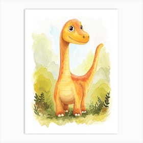 Cute Orange Cartoon Dinosaur Illustration Art Print