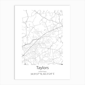 Taylors,United States Minimalist Map Art Print