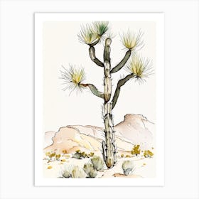 Joshua Tree In Rocky Mountains Minimilist Watercolour  Art Print