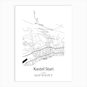 Kastel Stari,Croatia Minimalist Map Art Print