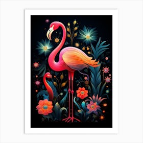Folk Bird Illustration Flamingo 3 Art Print