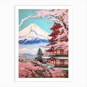 Chureito Pagoda In Yamanashi, Ukiyo E Drawing 1 Art Print