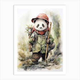 Panda Art Hiking Watercolour 3 Art Print
