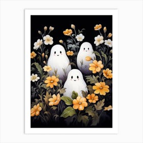 Cute Bedsheet Ghost, Botanical Halloween Watercolour 11 Art Print