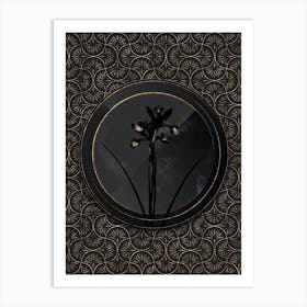 Shadowy Vintage Spanish Iris Botanical in Black and Gold n.0021 Art Print