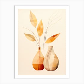 Two Vases With Leaves Art Print