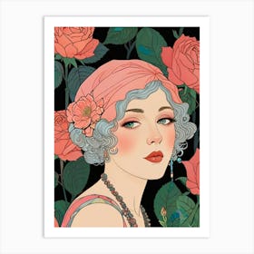 Woman With Roses Art Print