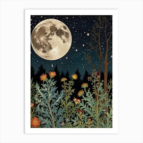 Moonlight In The Woods Style William Morris 5 Art Print