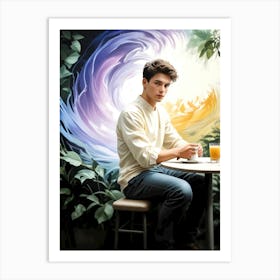 Young Man Sitting At A Table Art Print