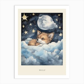 Baby Wolf 2 Sleeping In The Clouds Nursery Poster Art Print