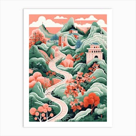 The Great Wall Of China   Cute Botanical Illustration Travel 1 Art Print