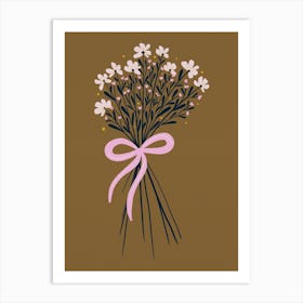 Floral Bouquet With Bow Golden Brown and Pink Art Print