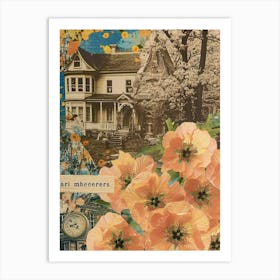 Peach Flowers Scrapbook Collage Cottage 3 Art Print