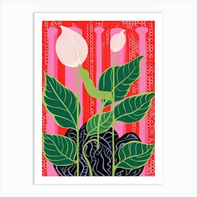 Pink And Red Plant Illustration Peace Lily 2 Art Print