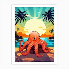 Coconut Octopus Retro Pop Art Illustration 1 Art Print